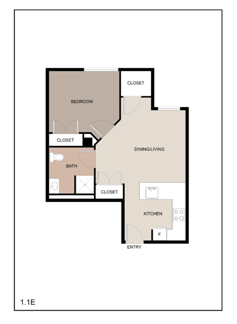 Floor plan for 1 bed, 1 bath, 552 sqft